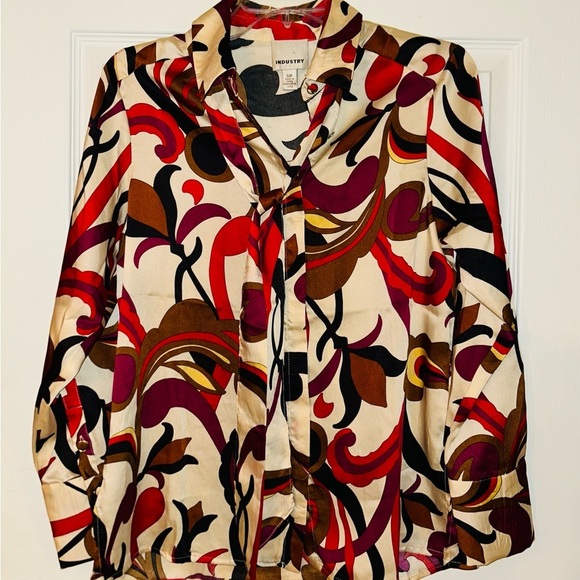 Industry Retro StyleButton Down Shirt with Tie Neck Petite Small - Picture 1 of 6